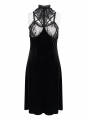 Black Gothic Sexy Velvet Lace Transparent High Slit Sleeveless Short Dress