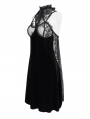 Black Gothic Sexy Velvet Lace Transparent High Slit Sleeveless Short Dress