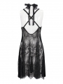 Black Gothic Sexy Velvet Lace Transparent High Slit Sleeveless Short Dress