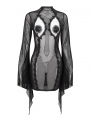Black Gothic Sexy Mesh Transparent Long Trumpet Sleeve Mini Dress
