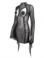 Black Gothic Sexy Mesh Transparent Long Trumpet Sleeve Mini Dress