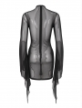 Black Gothic Sexy Mesh Transparent Long Trumpet Sleeve Mini Dress