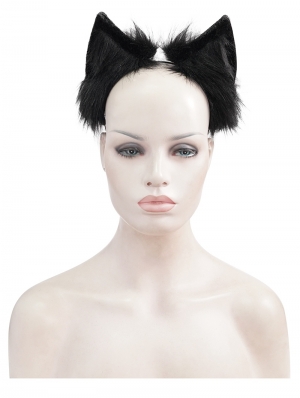 Black Gothic Faux Fur Cat Ears Headdress