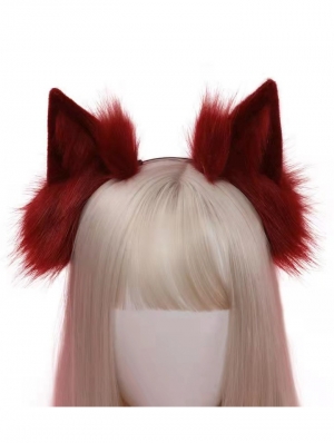 Red Gothic Faux Fur Cat Ears Headdress