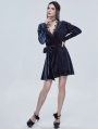 Dark Blue Gothic Velvet Elegant V-Neck Long Sleeve Dress