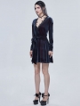 Dark Blue Gothic Velvet Elegant V-Neck Long Sleeve Dress