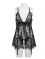 Black Gothic Transparent Lace Two-Piece Sexy Lingerie Set