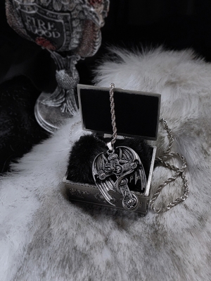 Black Gothic Punk Dragon Skull Cross Pendant Necklace