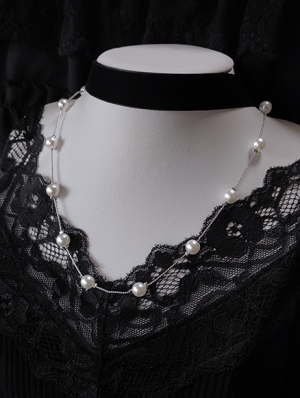 Black Gothic Retro Elegant Pearl Double Layer Velvet Choker