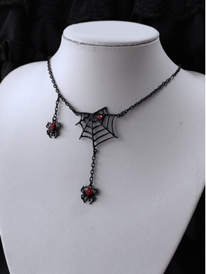 Dark Gothic Punk Retro Blood Spider Web Pendant Necklace