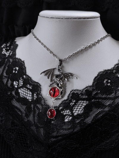 Gothic Dark Retro Dragon Eyeball Pendant Necklace