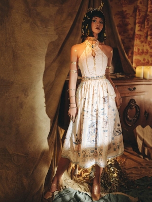 Ivory Sexy Egyptian Style Halter Neck Backless Gothic Lolita JSK Dress