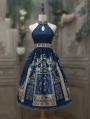 Blue Sexy Egyptian Style Halter Neck Backless Gothic Lolita JSK Dress