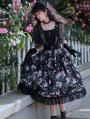 Black Retro Chiffon Floral Pattern Short Sleeve Gothic Lolita OP Dress