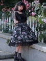 Black Retro Chiffon Floral Pattern Short Sleeve Gothic Lolita OP Dress