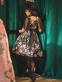 Black Retro Chiffon Floral Pattern Short Sleeve Gothic Lolita OP Dress