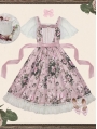 Black Retro Chiffon Floral Pattern Short Sleeve Gothic Lolita OP Dress