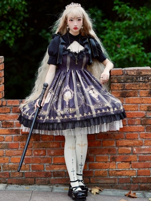 Neverland Saintess and Dove Black and Purple Pattern Classic Lolita JSK Dress