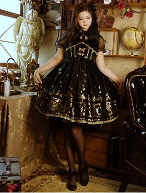 Neverland Swanlake Black and Gold Bronzing Sleeveless Classic Lolita JSK Dress