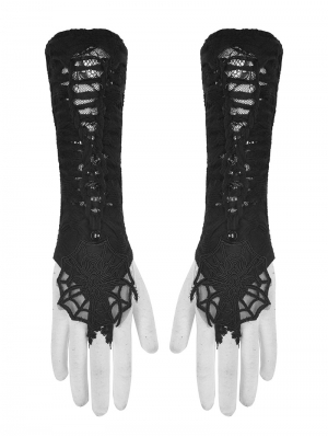 Black Gothic Lace Cobweb Gloves for Women