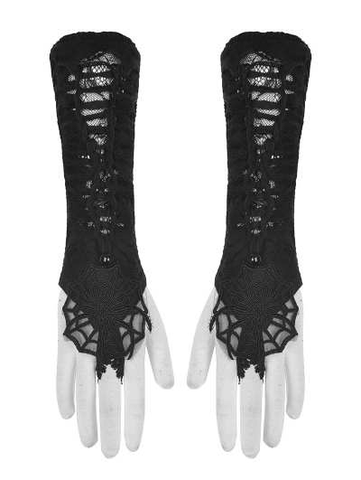 Black Gothic Lace Cobweb Gloves for Women