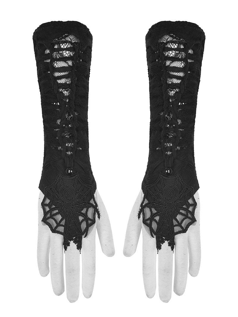 Black Gothic Lace Cobweb Gloves for Women