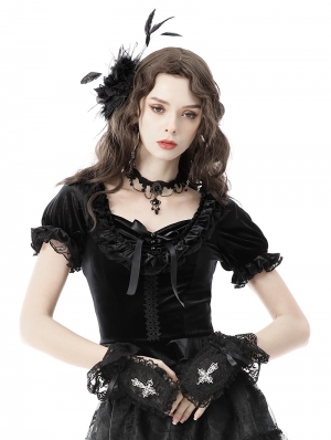Black Gothic Lolita Cross Lace Short Gloves for Women