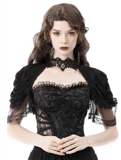 Black Gothic Elegant Short Sleeves Cape for Women