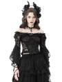 Black Gothic Mesh Bell Sleeves Finger Hook Lace Cape for Women