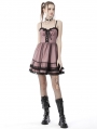 Pink and Black Gothic Cool Mesh Sleeveless Short Doll Dress