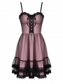 Pink and Black Gothic Cool Mesh Sleeveless Short Doll Dress