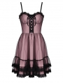 Pink and Black Gothic Cool Mesh Sleeveless Short Doll Dress