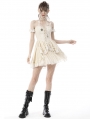 Ivory Gothic Steampunk Off-the-Shoulder Princess Lace Frilly Short Dress