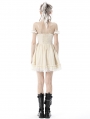 Ivory Gothic Steampunk Off-the-Shoulder Princess Lace Frilly Short Dress