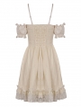 Ivory Gothic Steampunk Off-the-Shoulder Princess Lace Frilly Short Dress