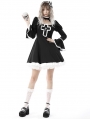 Black and White Gothic Lolita Cross Long Sleeve Short Doll Dress