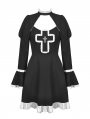 Black and White Gothic Lolita Cross Long Sleeve Short Doll Dress