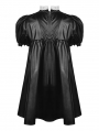 Black and White Gothic PU Leather Rebel Doll Short Puff Sleeve Dress