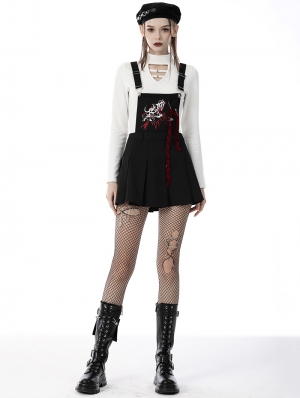 Black Gothic Punk Blood Devil Cross Strap Pleated Short Dress