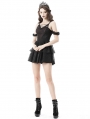 Black and Dark Red Gothic Sexy Off-the-Shoulder Lace Strap Mini Party Dress