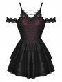 Black and Dark Red Gothic Sexy Off-the-Shoulder Lace Strap Mini Party Dress