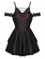 Black and Dark Red Gothic Sexy Off-the-Shoulder Lace Strap Mini Party Dress