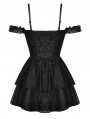 Black and Dark Red Gothic Sexy Off-the-Shoulder Lace Strap Mini Party Dress