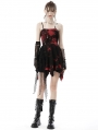 Black and Red Gothic Punk Rock Dye Asymmetric Strap Short Dress