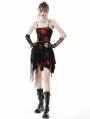 Black and Red Gothic Punk Rock Dye Asymmetric Strap Short Dress