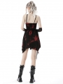 Black and Red Gothic Punk Rock Dye Asymmetric Strap Short Dress