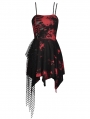 Black and Red Gothic Punk Rock Dye Asymmetric Strap Short Dress