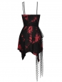 Black and Red Gothic Punk Rock Dye Asymmetric Strap Short Dress