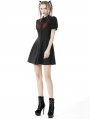 Black and Red Gothic Rope Heart Button Front Short Daily Wear Dress