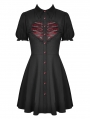Black and Red Gothic Rope Heart Button Front Short Daily Wear Dress